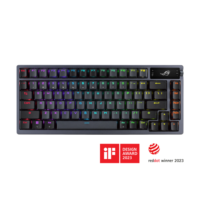 Teclado Gamer Mecánico Inalámbrico ASUS ROG Azoth | 75% | Switch ROG NX Red | Pantalla OLED de 2" y Control de 3 Vías | Conexión Trimodo 2.4 GHz / Bluetooth / Cable | Conexión a PC USB-A | Inglés | RGB | Negro | M701 ROG AZOTH/NX