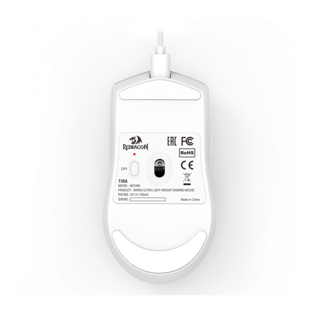 Mouse Gamer Alámbrico Redragon K1NG M724 | 12400 DPI | Sensor Óptico Pixart 3327 | Ultraligero | 42 g | 5 Botones Programables | Blanco | M724W