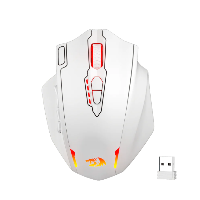 Mouse Gamer Inalámbrico Redragon IMPACT ELITE | Hasta 16,000 DPI | Sensor Óptico de Alta Precisión | 12 Botones Programables | 2.4GHz / Cable | RGB | Blanco | M913W