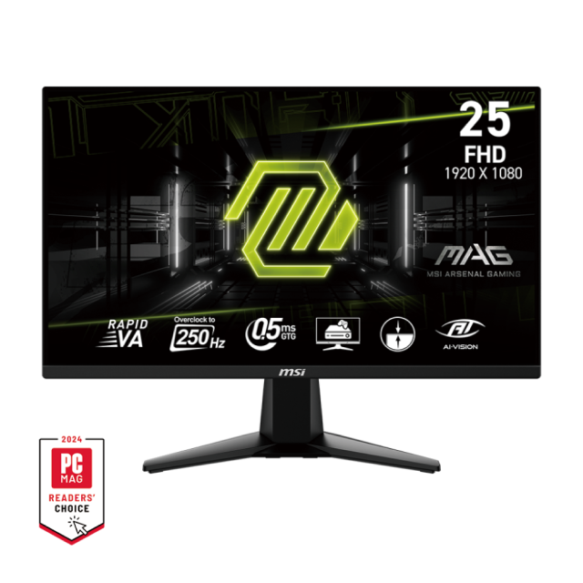 Monitor MSI MAG 255XFV | 24.5“ | VA | W-LED | 1920x1080px | 250 Nits | 48Hz - 250Hz | 0.5ms GtG | DisplayPort 1.4 x 1 / HDMI 2.0b x 2 | Adaptive-Sync | MSI MAG 255XFV 