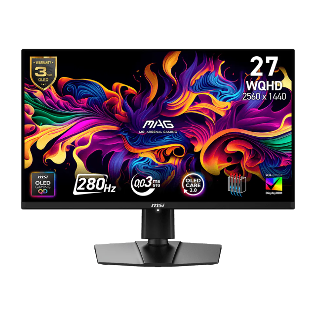 Monitor Gamer Plano MSI MAG 271QP QD-OLED X28 | 26.5" | 2560 x 1440 (WQHD) | QD-OLED | 280Hz | 0.03ms (GTG) | Adaptive Sync / HDR | HDMI 2.1 / DisplayPort 1.4 / USB-C / Jack 3.5mm | Negro | MAG 271QP QD-OLED X28
