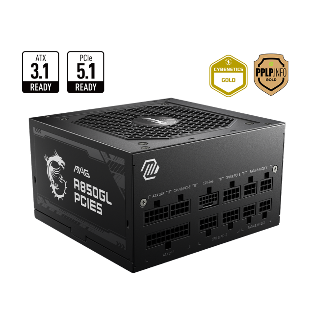 Fuente de Poder MSI MAG A850GL | 850W | 80+ Gold | Modular | ATX 3.0 | MAG A850GL PCIE5