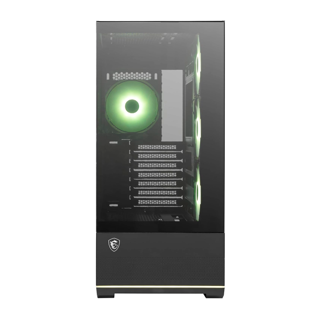 Gabinete MSI MAG PANO 110R PZ | Media Torre | ATX / Micro-ATX / Mini-ITX | Back Connect | 2 x USB-A / 1 x USB-C | Incluye 4 Ventiladores ARGB | Cristal Templado Panorámico | Negro | MAG PANO 110R PZ