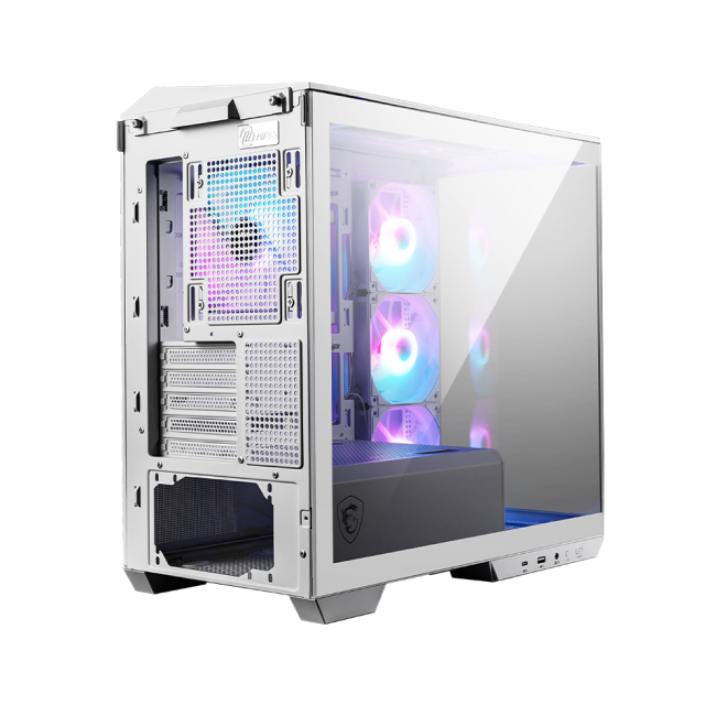 Gabinete MSI MAG PANO M100R PZ | Blanco | Back-connect M-ATX | ITX | Vidrio Templado | 4 ventiladores (120 mm) Pre-Instalados | MAG PANO M100R PZ WHITE