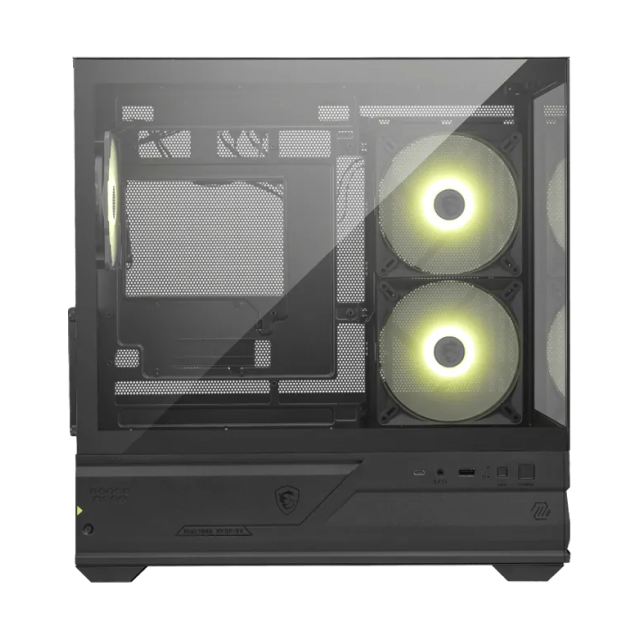 Gabinete MSI MAG PANO M110R | Mini Torre | Micro-ATX / Mini-ITX | 1 x USB-A / 1 x USB-C | Incluye 3 Ventiladores ARGB | Cristal Templado Panorámico | Negro | MAG PANO M110R