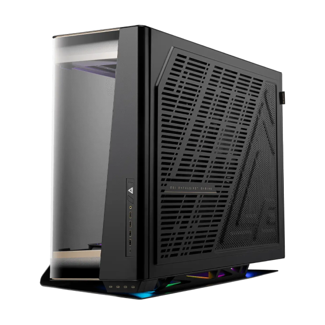 Gabinete MSI MEG MAESTRO 900R | Torre Completa | E-ATX / ATX / Micro-ATX / Mini-ITX | 4 x USB-A / 5 x USB-C | Incluye 3 Ventiladores ARGB | Cristal Templado Panorámico 3 Lados | Bandeja Giratoria Desmontable para Tarjeta Madre | Negro | MEG MAESTRO 900R