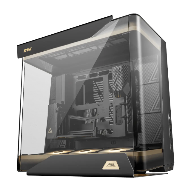 Gabinete MSI MEG MAESTRO 900R | Torre Completa | E-ATX / ATX / Micro-ATX / Mini-ITX | 4 x USB-A / 5 x USB-C | Incluye 3 Ventiladores ARGB | Cristal Templado Panorámico 3 Lados | Bandeja Giratoria Desmontable para Tarjeta Madre | Negro | MEG MAESTRO 900R