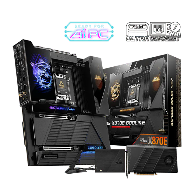 Tarjeta Madre MSI MEG X870E GODLIKE | E-ATX | Socket AM5 | Chipset AMD X870E | DDR5 (Hasta 256GB) | 2 x USB-C | Wi-Fi 7 | Bluetooth 5.4 | Pantalla Personalizable LCD 4" | RGB | Negro | MEG X870E GODLIKE