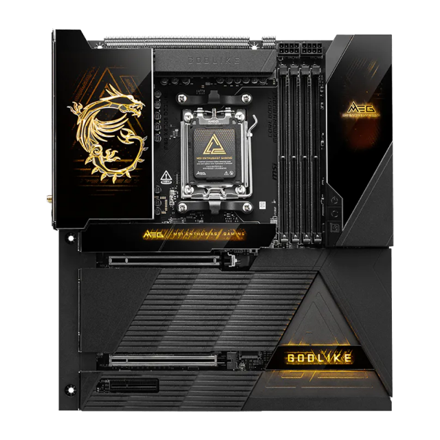 Tarjeta Madre MSI MEG X870E GODLIKE | E-ATX | Socket AM5 | Chipset AMD X870E | DDR5 (Hasta 256GB) | 2 x USB-C | Wi-Fi 7 | Bluetooth 5.4 | Pantalla Personalizable LCD 4" | RGB | Negro | MEG X870E GODLIKE
