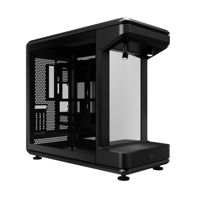 Gabinete Cooler Master MasterFrame 360 Stage LCD | Torre Completa | ATX / Micro-ATX / Mini-ITX | USB-C 4.0 / USB-A 3.2 | Pantalla LCD 15.6" FHD Integrada | Diseño Showcase Abierto | Negro | MF360-KHNN-S02