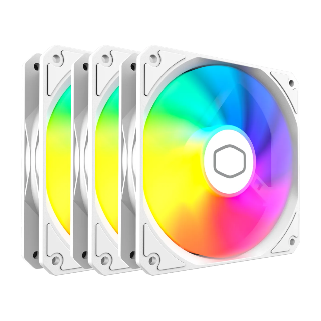 Kit de 3 Ventiladores Cooler Master MasterFan MF120 Lite | 120 mm | 650 a 1750 RPM | 30 dBA | 4 Pines | ARGB | Blanco | MFW-B2DW-173PA-R1