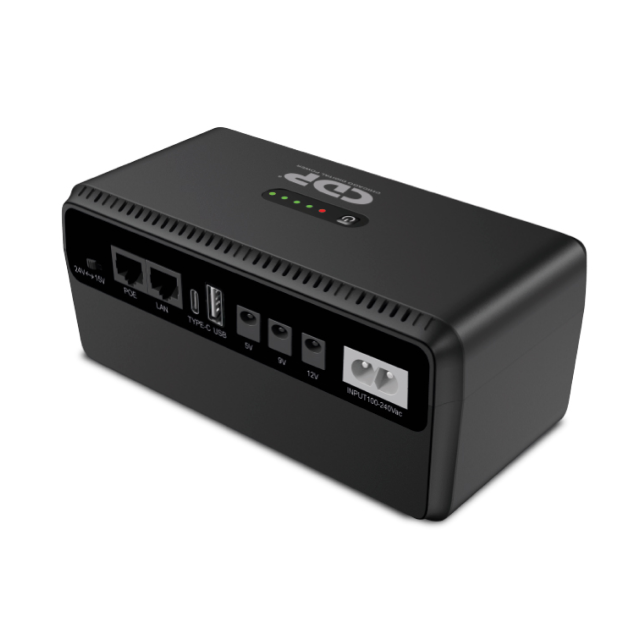 Mini No Break CDP MINIUPS20KMAH | 18W | 20000 mAh | Corriente Directa | 1 x USB-A / 1 x USB-C / 3 x DC / 2 x Ethernet RJ45 | Ideal para Módem, Router y Cámaras | Negro | MINIUPS20KMAH