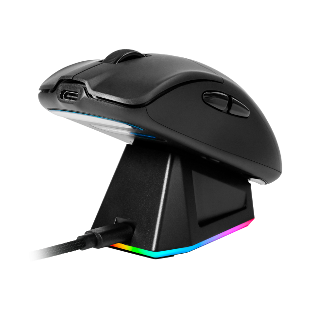 Mouse Inalámbrico Game Factor MOW800 | 26,000 DPI | Sensor Pixart 3395 | Incluye Base Magnetica RGB | 80hrs Batería recargable | Color Negro | MOW800-BK