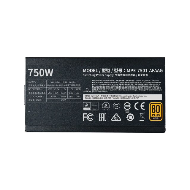 Fuente de Poder Cooler Master MWE Gold 750 V2 | 750W |  80 PLUS Gold | 1500 RPM | 120mm | 24-pin ATX | MPE-7501-AFAAG-U2