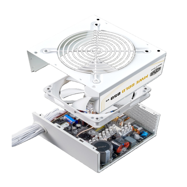 Fuente de Poder Cooler Master MWE Gold 850 V3 ATX 3.1 | 850W | 80 PLUS Gold | 24-pin ATX | 120 mm | No Modular | Blanco | MPE-8506-ACAG-GUS