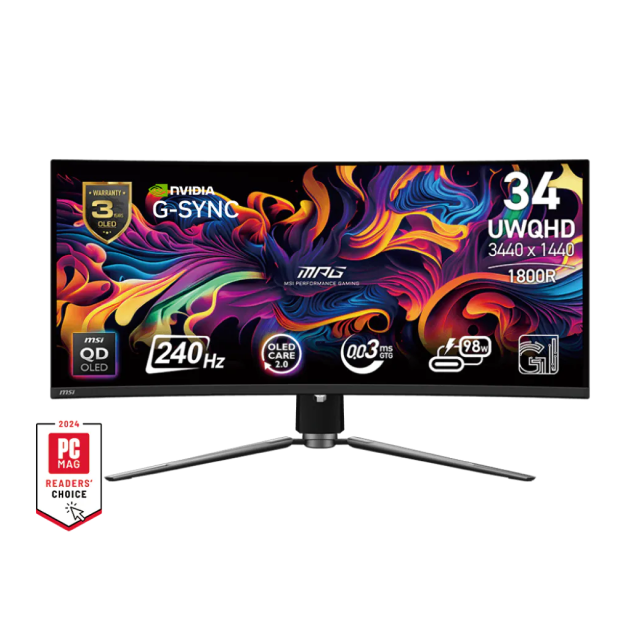 SOBRE PEDIDO Monitor Gamer MSI MPG 341CQPX QD-OLED 34" | Pantalla QD-OLED Curva | Resolución 3440 × 1440 UWQHD | Frecuencia 240 Hz | Tiempo de Respuesta 0.03 ms | Conectividad 2× HDMI / DisplayPort / USB-C