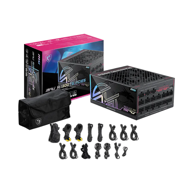 Fuente de Poder MSI MPG Ai1300TS PCIE5 | 1300W | 80 PLUS Titanium | 135mm | Full Modular | Compatible con ATX 3.1 y PCIe 5.1 | Negro | MPG Ai1300TS PCIE5