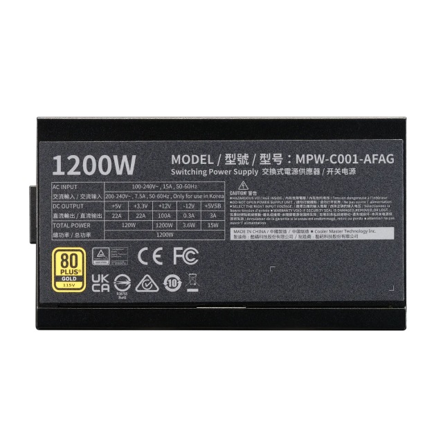 Fuente de Poder Cooler Master ELITE GOLD 1200 | 1200W | 80 PLUS Gold | Full Modular | Compatible con ATX 3.1 y PCIe 5.1 | Negro | MPW-C001-AFAG-BUS