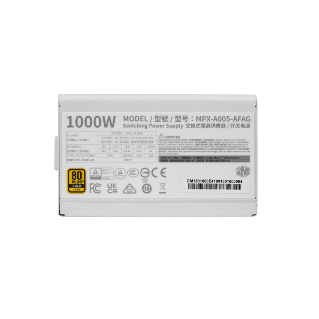 Fuente de Poder Cooler Master Elite Gold 1000 White Edition | 1000W | 80 PLUS Gold | Full Modular | Compatible con ATX 3.1 y PCIe 5.1 | Blanco | MPX-A005-AFAG-BUS