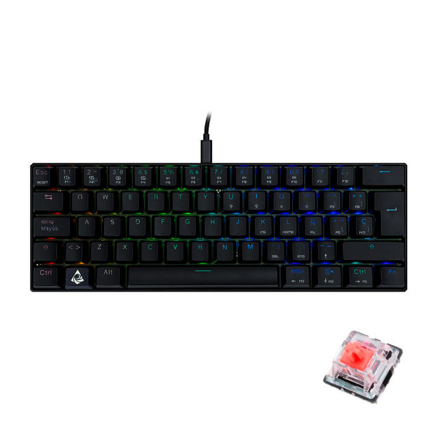 Teclado Alámbrico Mecánico Munfrost Dark Moon | 60% / 60 Teclas | Switches Gateron Red | ARGB | Español | MFKDMR1B