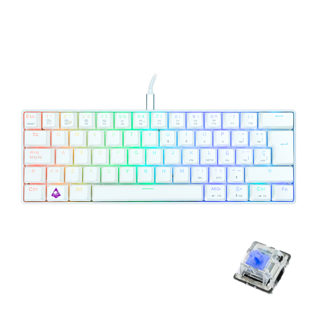 Teclado Alámbrico Mecánico Munfrost Light Moon | 60% / 60 Teclas | Switches Gateron Blue | ARGB | Español | Color Blanco | MFKLMA1W