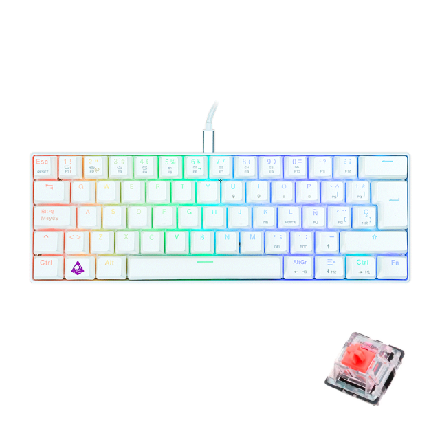 Teclado Alámbrico Mecánico Munfrost Light Moon | 60% / 60 Teclas | Switches Gateron Red | ARGB | Español | Color Blanco | MFKLMR1W