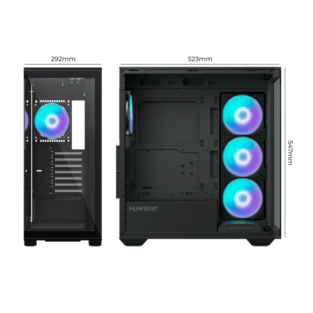 Gabinete Munfrost Polaris Black | ATX / mATX / ITX | 4 Ventiladores ARGB incluidos | Cristal Templado | CGPOLARISBMFT