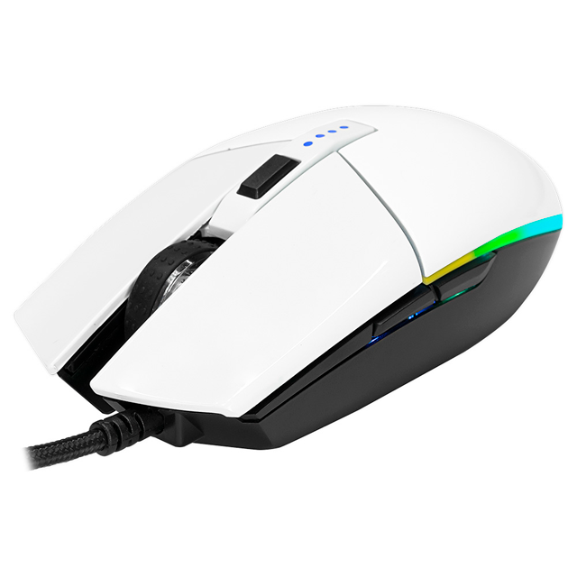 MOUSE GAMER MUNFROST TRITON WHITE GLOSSY ARGB USB SENSOR PIXART 3360 12000DPI 6 BOTONES