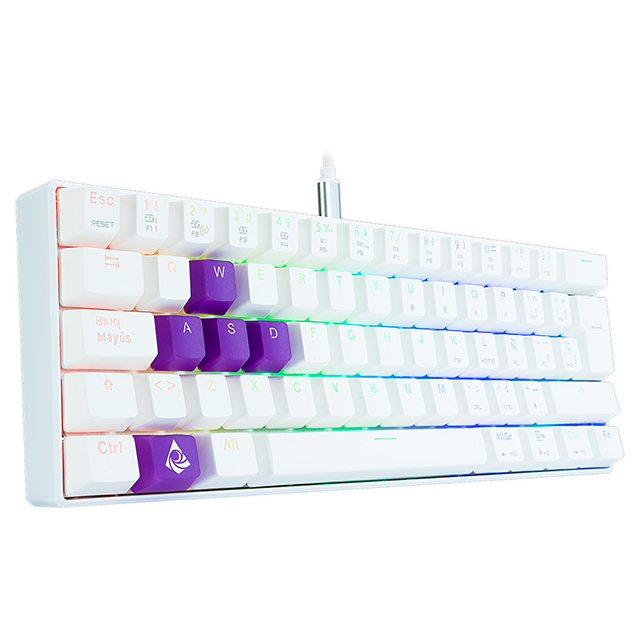 Teclado Gamer Munfrost Light Moon - Mecánico - Switch Gateron Rojo - 60% - Alámbrico - Español - Blanco - ARGB