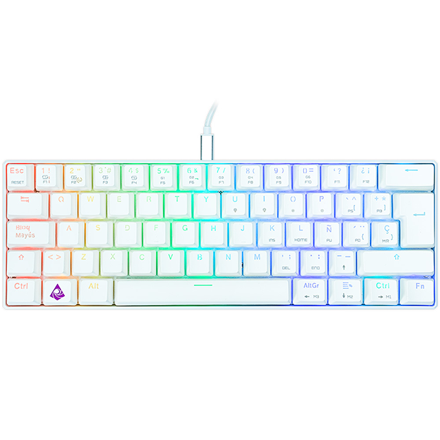 Teclado Gamer Munfrost Light Moon - Mecánico - Switch Gateron Rojo - 60% - Alámbrico - Español - Blanco - ARGB