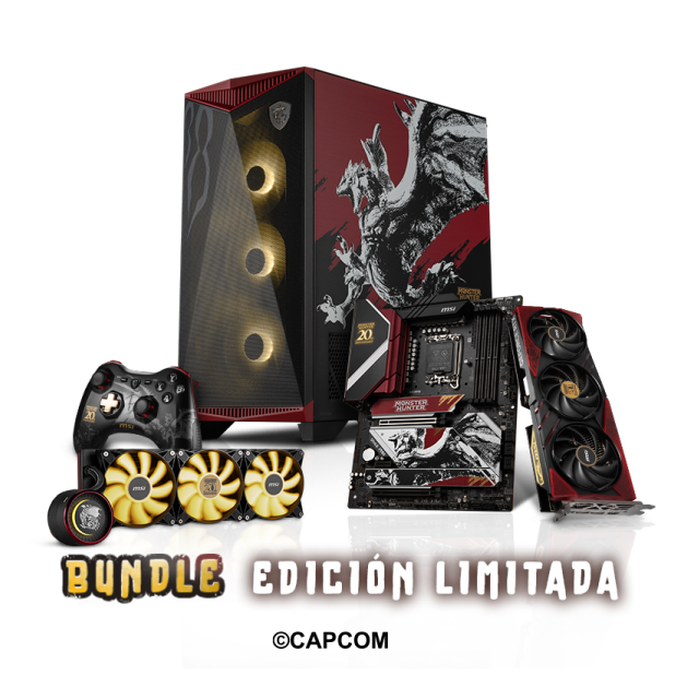 Bundle MSI Monster Hunter Edition | Tarjeta madre MSI MPG Z790 Edge MH | Enfriamiento MSI MAG CoreLiquid E360 MH | Gabinete MSI MPG Gungnir 300 MH | GPU MSI RTX 4060 Ti 8GB MH | Control MSI Force GC30 MH