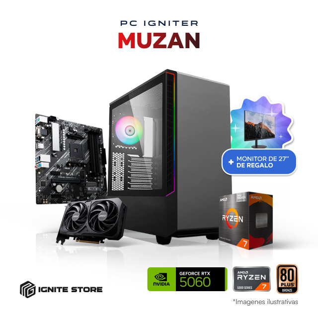 PC Igniter Muzan | R7 5700G | RTX 5060 8GB | 32GB de RAM | SSD 1TB + Monitor de 27"
