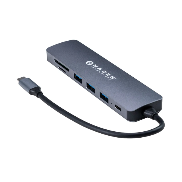 HUB Multipuerto Naceb NA-0127 | Conexión a PC USB-C | 1 Puerto HDMI / 1 Puerto de Carga USB-C / 1 Puerto MicroSD / 1 Puerto SD / 3 Puertos USB-A 3.0 | Windows / Linux / MacOS | Plata | NA-0127