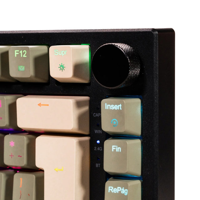 Teclado Mecánico Naceb Silver Fang | 75% | Switch Café | Tres Modos de Conexión | Inalámbrico 2.4Ghz / Bluetooth 5.0 / Cable USB-A | RGB | Negro / Verde | Español | NA-0969