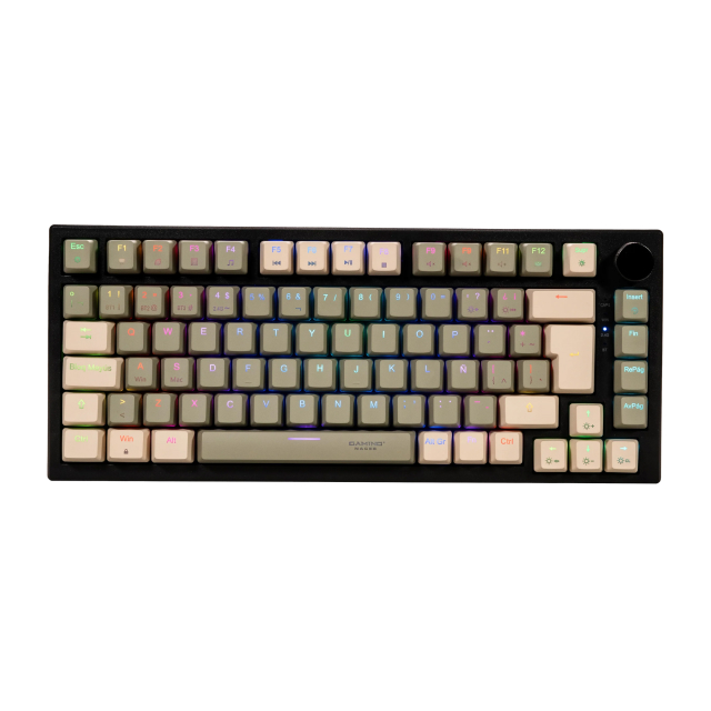 Teclado Mecánico Naceb Silver Fang | 75% | Switch Café | Tres Modos de Conexión | Inalámbrico 2.4Ghz / Bluetooth 5.0 / Cable USB-A | RGB | Negro / Verde | Español | NA-0969