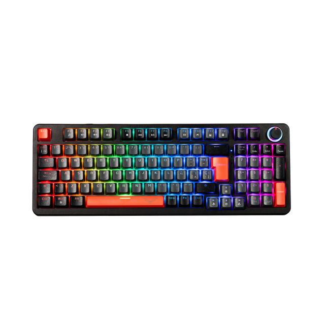 Teclado Gamer Alámbrico Mecánico Naceb Red Phyton | 95% | Switch Brown | Perilla Multimedia | Español | RGB | Negro / Gris / Rojo | NA-0972G