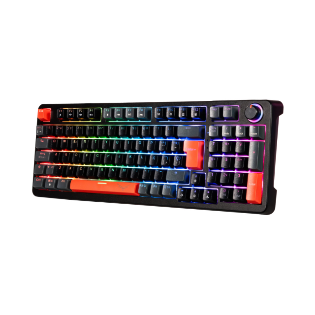 Teclado Gamer Alámbrico Mecánico Naceb Red Phyton | 95% | Switch Brown | Perilla Multimedia | Español | RGB | Negro / Gris / Rojo | NA-0972N