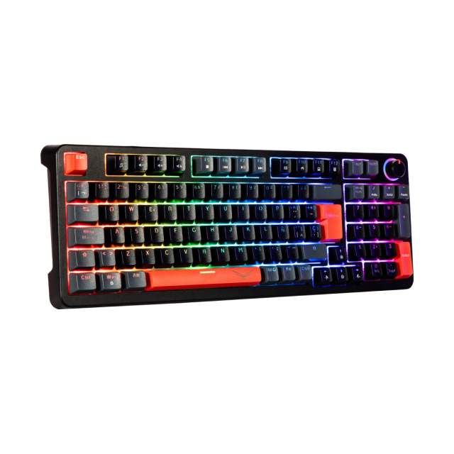 Teclado Gamer Alámbrico Mecánico Naceb Red Phyton | 95% | Switch Brown | Perilla Multimedia | Español | RGB | Negro / Gris / Rojo | NA-0972N