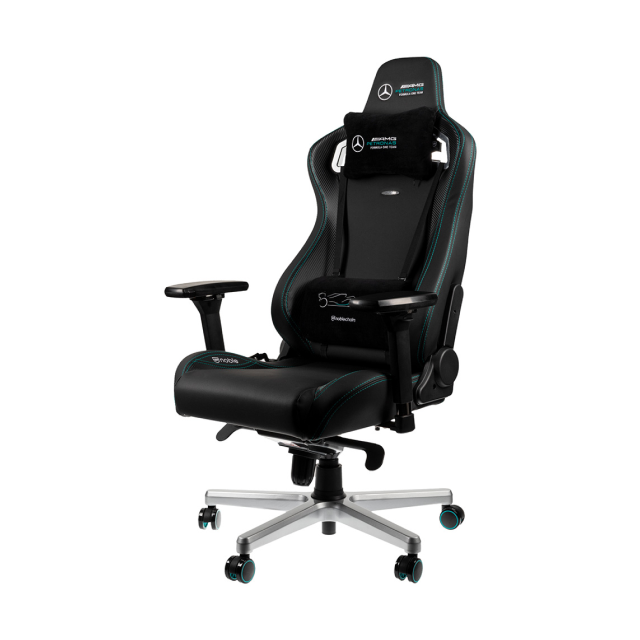 Silla Gamer noblechairs EPIC Mercedes-AMG Petronas F1 Team | Hasta 120 kg | Cojín Lumbar | Reposabrazos 4D | Estrella de Aluminio | Inclinación de Hasta 135 Grados | Edición Especial | Negro / Verde PETRONAS | NBL-EPC-PU-MPF
