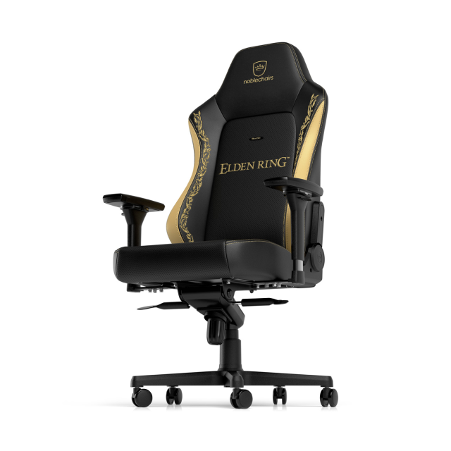 Silla Gamer noblechairs HERO Elden Ring Edition | Hasta 150 kg | Soporte Lumbar Integrado Ajustable | Reposabrazos 4D | Estrella de Aluminio | Inclinación de Hasta 125 Grados | Edición Especial | Negro / Dorado | NBL-HRO-PU-ERE