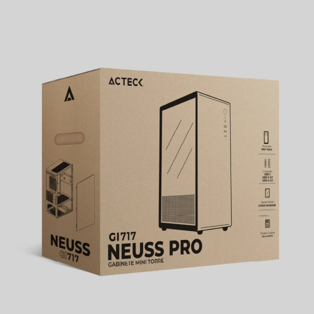 Gabinete Mini Torre | Acteck NEUSS PRO GI717 ELITE SERIES| Mini-ATX |1x USB 3.0 + 1x USB 2.0 + 1x USB-C 3.1|Blanco| AC-936002