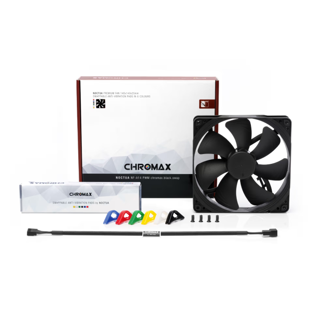 Ventilador Noctua NF-A14 PWM chromax.black.swap | 140 mm | 300 a 1500 RPM | 24.6 dBA | 4 Pines | Negro | NF-A14 PWM CHROMAX.BLACK.SWAP