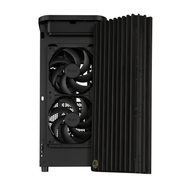 Gabinete ASUS ProArt PA401 Wood Edition | Media Torre | ATX / Micro-ATX / Mini-ITX | USB 3.2 | 3 Ventiladores Preinstalados | Panel Frontal de Madera | Cristal Templado | Negro | PA401/BK/WOOD/TG