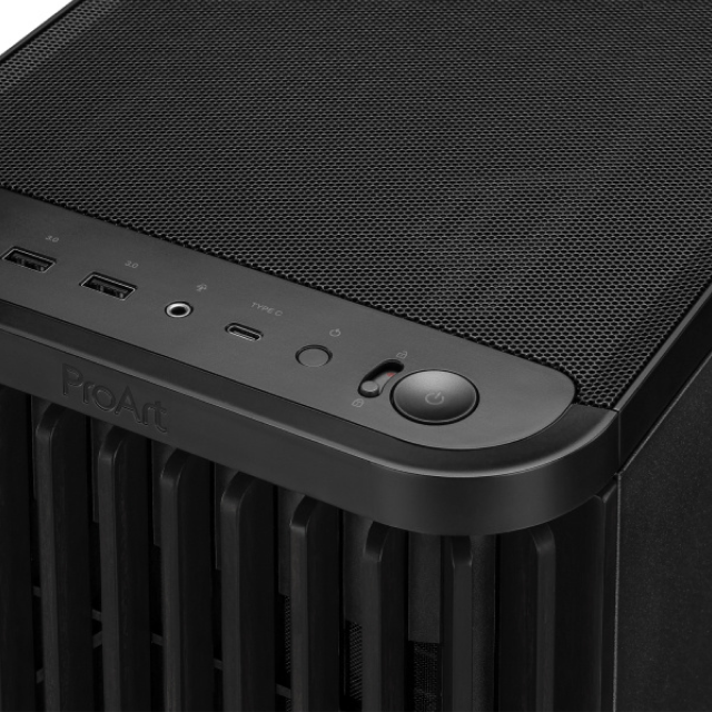 Gabinete ASUS ProArt PA401 Wood Edition | Media Torre | ATX / Micro-ATX / Mini-ITX | USB 3.2 | 3 Ventiladores Preinstalados | Panel Frontal de Madera | Cristal Templado | Negro | PA401/BK/WOOD/TG