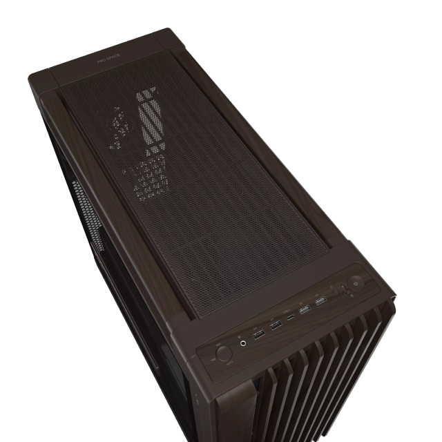 Gabinete ASUS ProArt PA602 Wood Edition | Media Torre | E ATX / ATX / Micro ATX / Mini ITX / DTX / Mini DTX | 4 x USB A / 1 x USB C | Incluye 3 Ventiladores | Cristal Templado | Acentos de Madera de Nogal | Café | PA602/WALNUT WOOD/BRN/TG