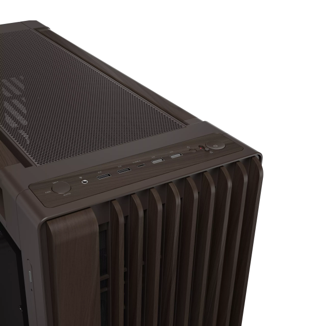 Gabinete ASUS ProArt PA602 Wood Edition | Media Torre | E ATX / ATX / Micro ATX / Mini ITX / DTX / Mini DTX | 4 x USB A / 1 x USB C | Incluye 3 Ventiladores | Cristal Templado | Acentos de Madera de Nogal | Café | PA602/WALNUT WOOD/BRN/TG