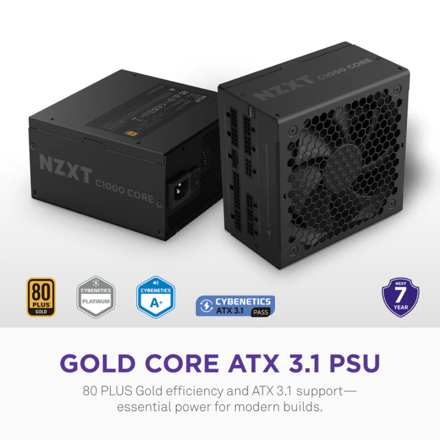 Fuente de Poder NZXT C1000 Gold Core | 1000W | 80 PLUS Gold | 24-pin ATX 3.1 | 150 mm | Full Modular | Negro | PA-0G3BB-US