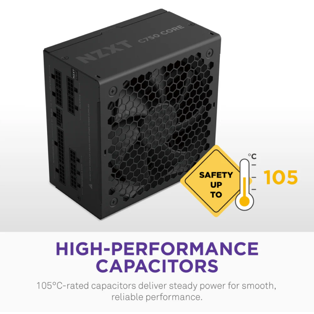 Fuente de Poder NZXT C750 Gold Core | 750W | 80 PLUS Gold | 24-pin ATX 3.1 | 150 mm | Full Modular | Negro | PA-7G3BB-US