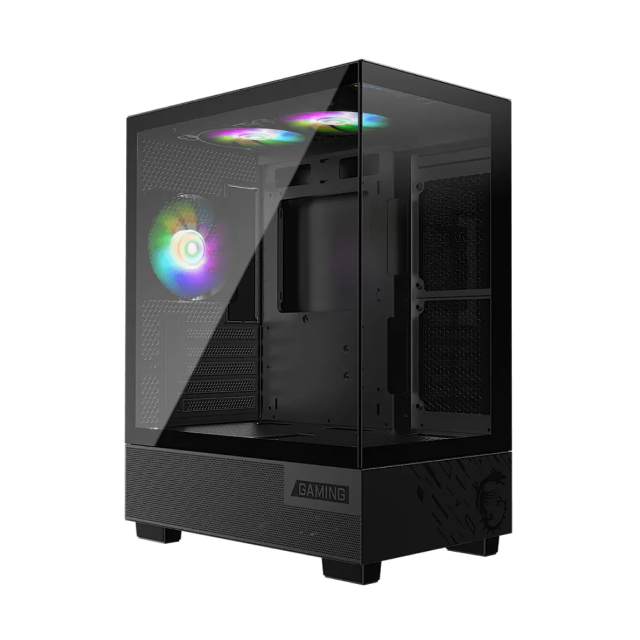 Gabinete MSI PAG PANO M110A | Media Torre | Micro-ATX / Mini-ITX | USB-A 3.2 | 3 Ventiladores Preinstalados | Diseño Panorámico con Doble Cristal Templado | Negro | PAG PANO M110A