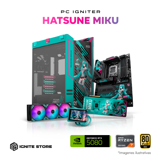 PC Gamer Igniter Hatsune Miku | R7 7800X3D | RTX 5080 16GB | 32GB de RAM | SSD 1TB